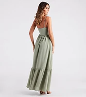 Swept Off Your Feet Button Ruffle Maxi Dress