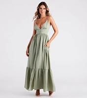 Swept Off Your Feet Button Ruffle Maxi Dress