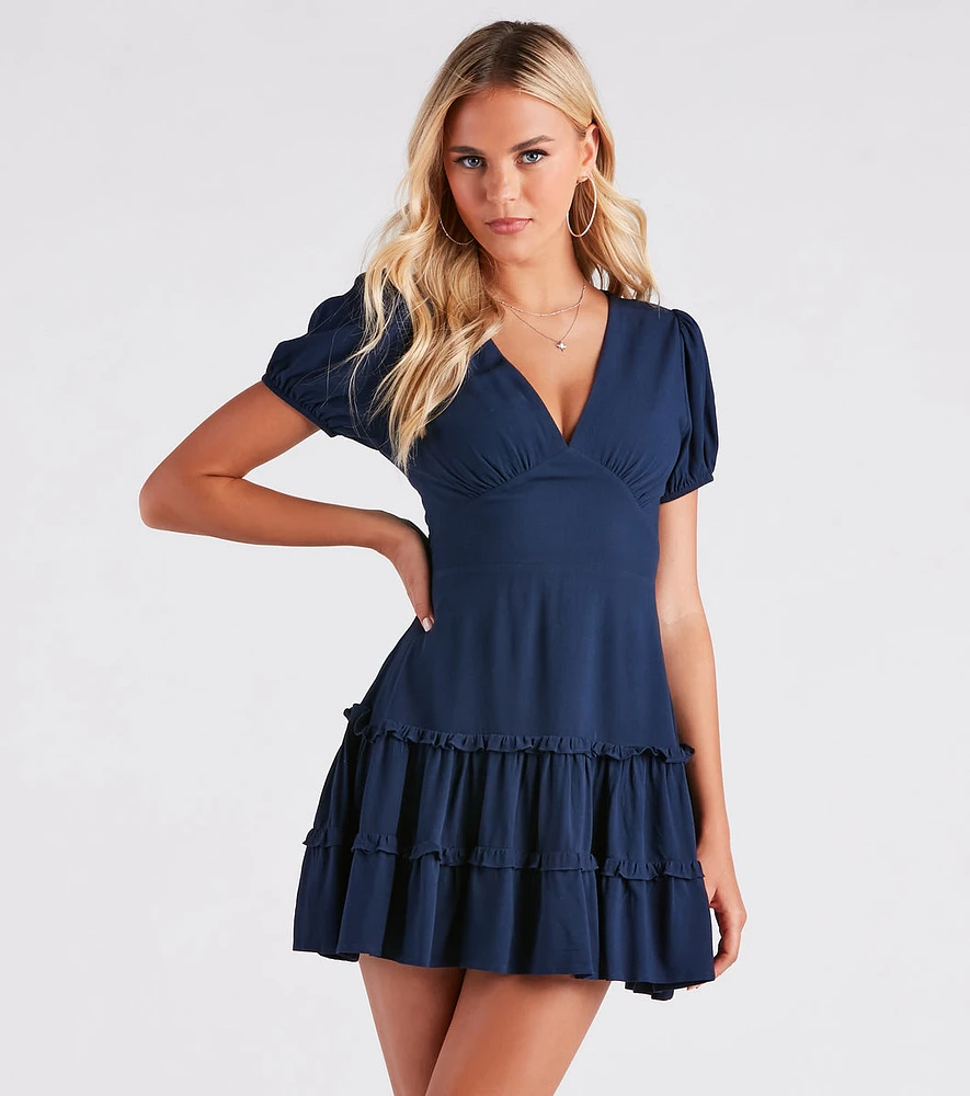 Darling Twirl Crepe Ruffle Skater Dress