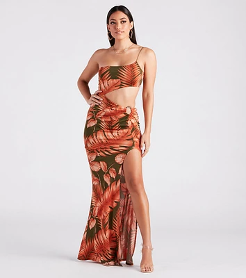 Sunkissed Beauty Tropical Print Cutout Maxi Dress