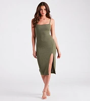 Casual Stroll Rib Knit Midi Dress