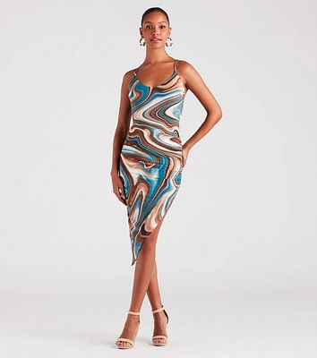 Swirls Of Attraction Strappy Marble Print Midi Dress