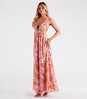 Electric Love Chiffon Floral Maxi Dress