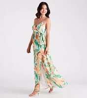 Wanna Getaway Chiffon Geometric Print Maxi Dress