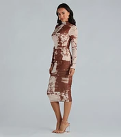 Abstract Moment Mesh Mock Neck Midi Dress