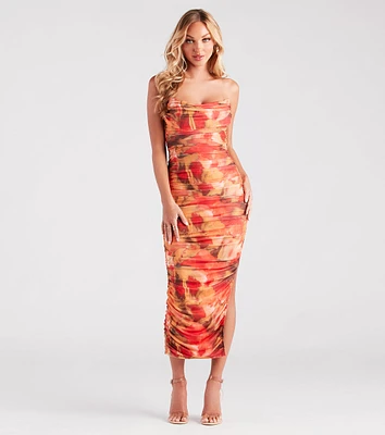 Artistic Muse Abstract Strapless Midi Dress