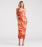 Artistic Muse Abstract Strapless Midi Dress