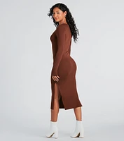 Change Of Season Long Sleeve Ribbed Knit Midi Dress