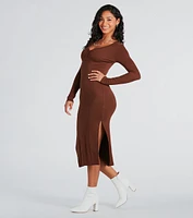 Change Of Season Long Sleeve Ribbed Knit Midi Dress