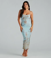 Saint Tropez Chic Floral Mesh Maxi Dress