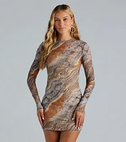 I'm So Rare Marble Long Sleeve Mini Dress