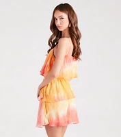 Daydreamer Tie-Dye Ruffled Chiffon Mini Dress