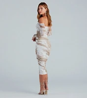 Living A Dream Marble Off-The-Shoulder Midi Dress