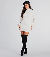 Winter Beauty Cable Knit Mock Neck Mini Dress