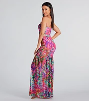 Stunning Destination Tropical Ruffle Maxi Dress