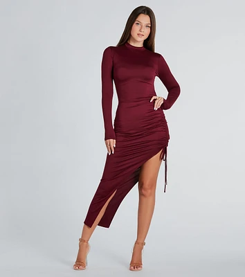 The Lineup Mock Neck High Slit Midi Dress