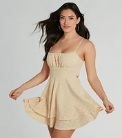 Simply Sunny Scoop Neck Skater Eyelet Mini Dress