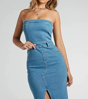 Trendy Topic Strapless Denim Midi Dress