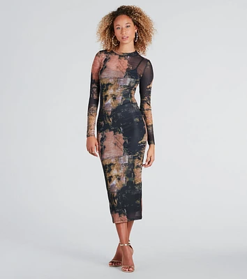 Downtown Chic Abstract Print Midi Dress