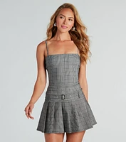 Trend Right Plaid Belted A-Line Mini Dress