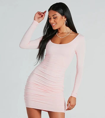 Smooth Silhouette Long Sleeve Ruched Mini Dress