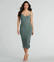 Simplest Statement Sweetheart Rib Knit Midi Dress