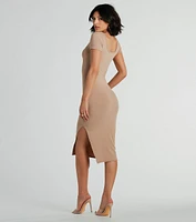 Perfect And Stylish Scoop Neck Ribbed Knit Midi Dress