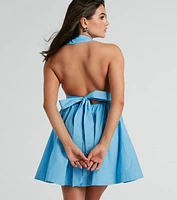 Sunny Afternoons Collar Open Back Skater Dress