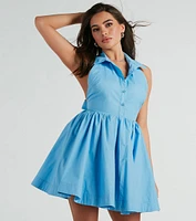 Sunny Afternoons Collar Open Back Skater Dress