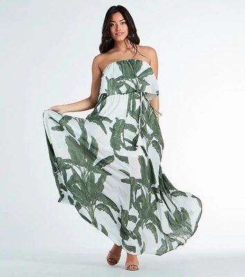 Getaway Bound Tropical Print Woven Maxi Dress