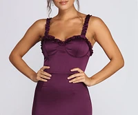 Satin Sweetheart Ruffle Mini Dress