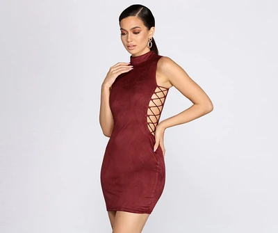 Lattice Sides Suede Mini Dress