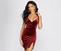 Glitter Velvet Front Slit Mini Dress