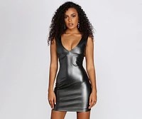 Sleeveless Faux Leather Metallic Dress