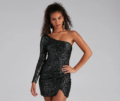 Dazzling Diva Sequin One Shoulder Mini Dress