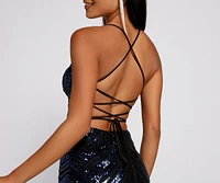 Sassy Lace-Up Sequin Mini Dress