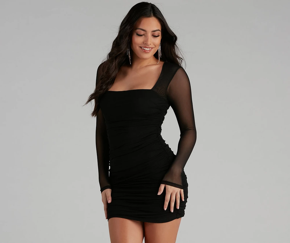 Mesmerize Mesh Ruched Mini Dress