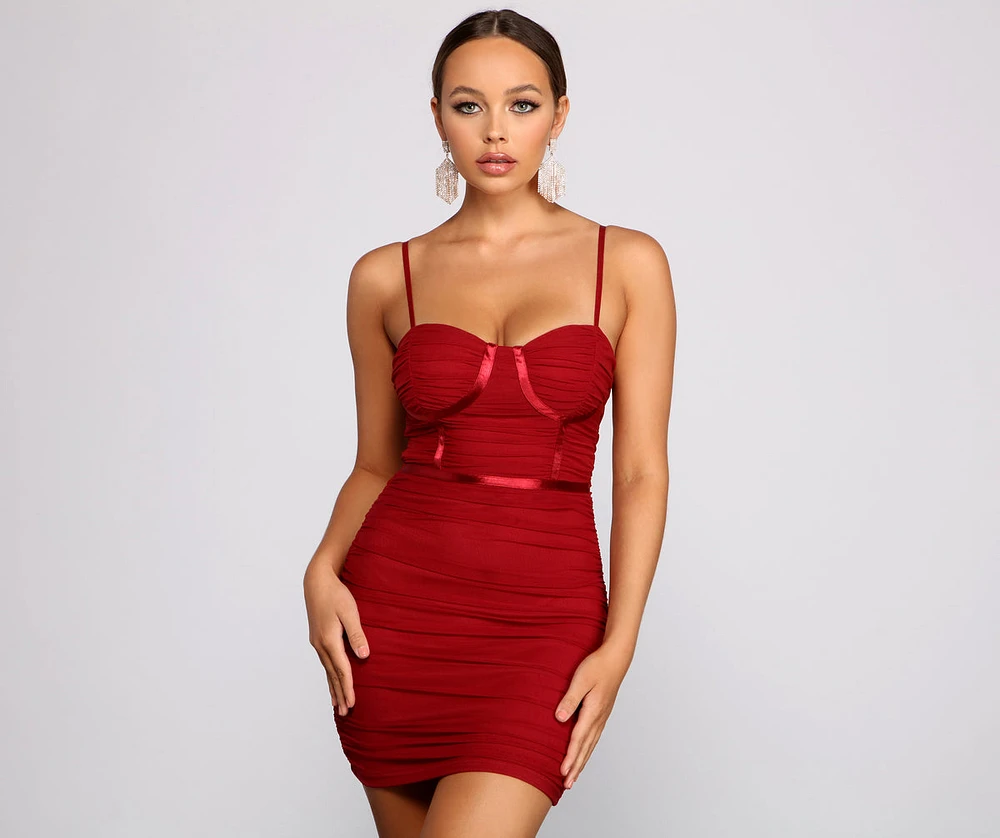 Instant Spark Ruched Mesh Mini Dress