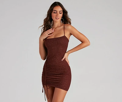 Shine On Ruched Glitter Mini Dress