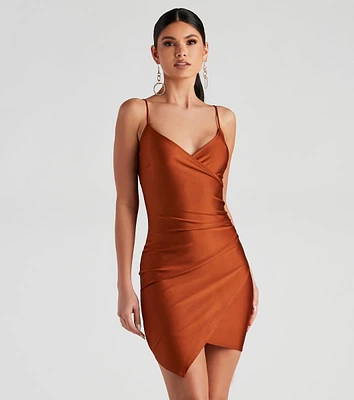 Wrapped Pleats Satin Mini Dress