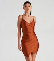 Wrapped Pleats Satin Mini Dress