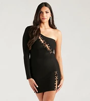 Smooth Vibration Ponte Chain Lace-Up Mini Dress