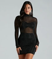 Showstopping Glamour Rhinestone Sheer Mini Dress