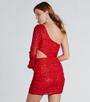 Light Up The Night Sequin One-Shoulder Mini Dress