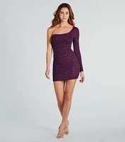 Sparkle Darling Glitter One Shoulder Mini Dress