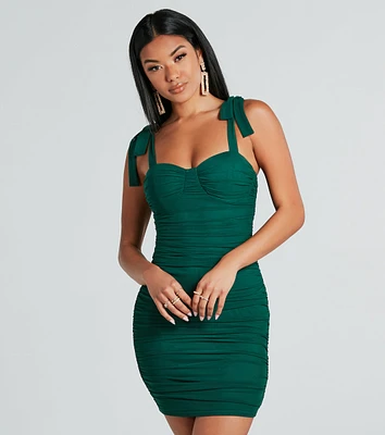 Sultry Silhouette Ruched Mesh Bodycon Mini Dress