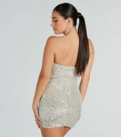 So Beloved Sequin Strapless Bow Mini Dress