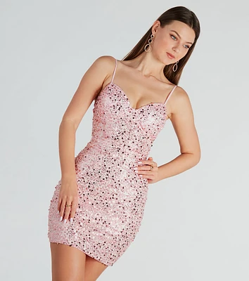 All My Beauty Sequin Beaded Lace-Up Mini Dress