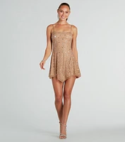 Pretty Shimmer Rhinestone Mesh Mini Party Dress