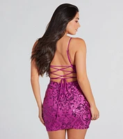 Glamorous Event Sequin Lace-Up Mini Dress